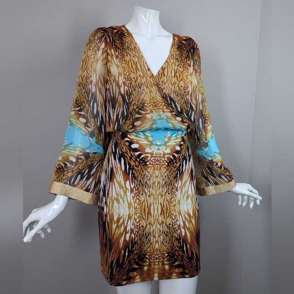 Bebe Kimono Sleeve Mini Dress – Size Small – Abstract Animal Print - Picture 2 of 9